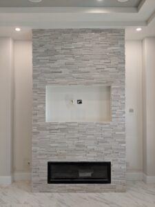stone veneer fireplace
