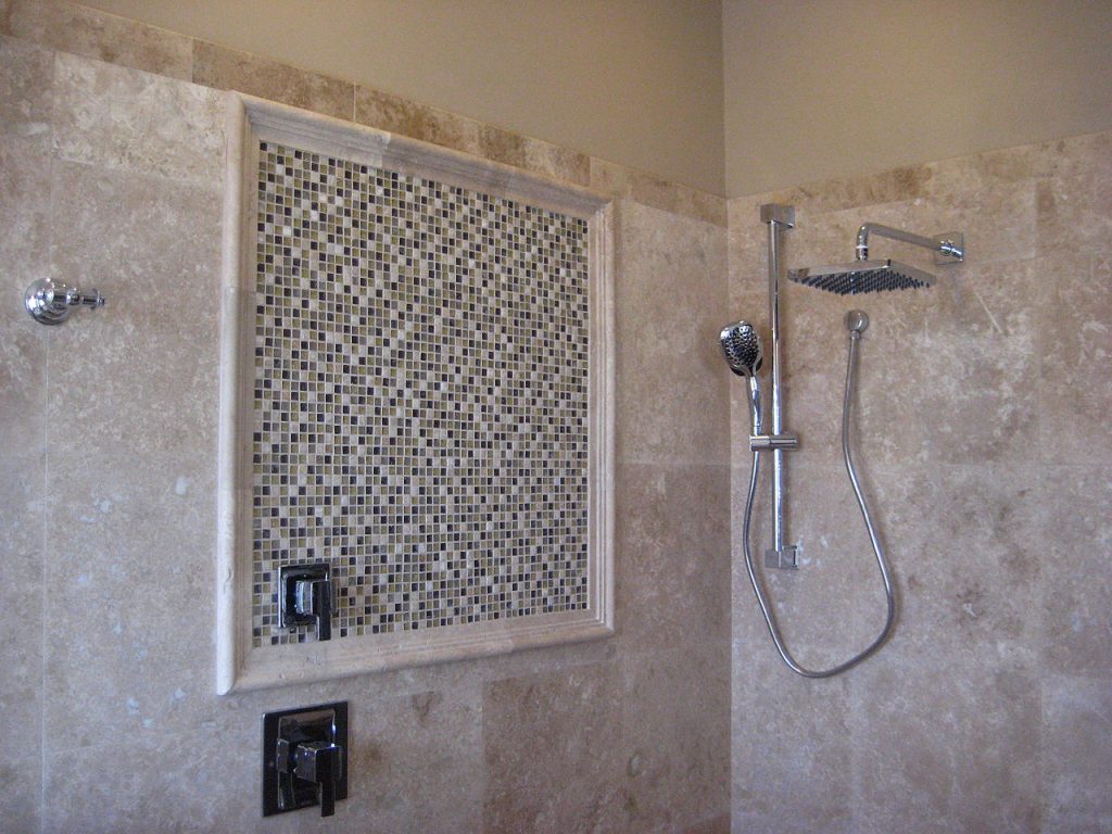 Travertine shower with best shower faceucet