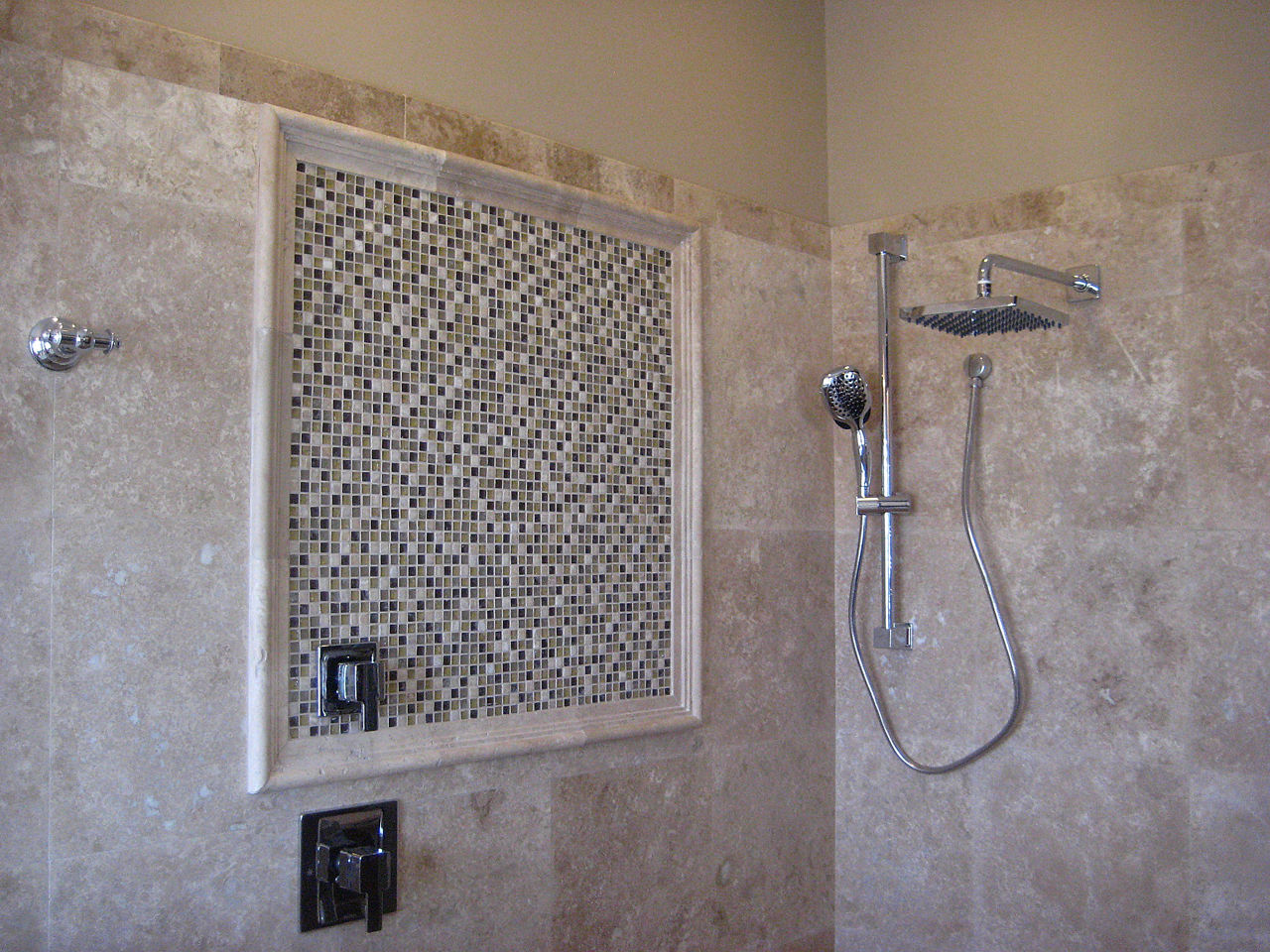 Travertine shower with best shower faceucet